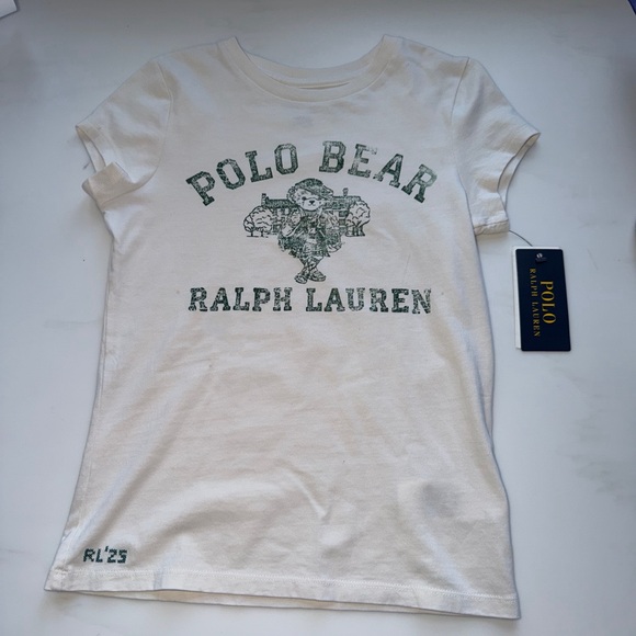 Ralph Lauren White Tee with Green Polo Bear Print - Picture 3 of 6